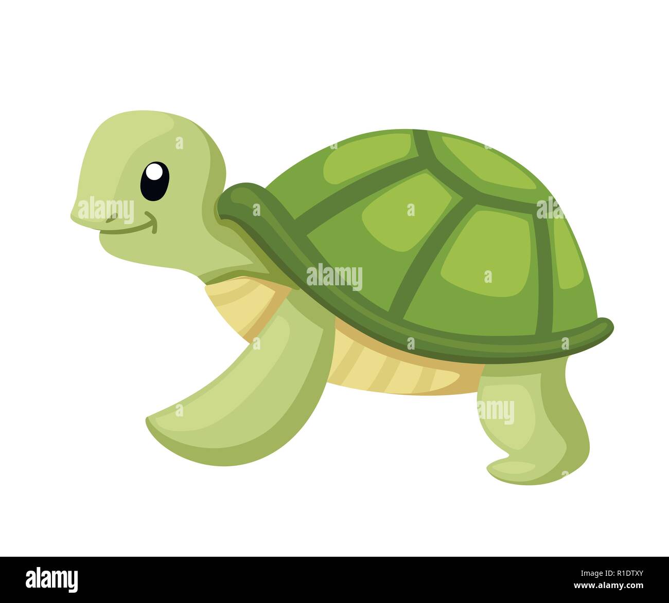 Happy cute turtle marcher avec sourire. Cartoon character design. Télévision vector illustration isolé sur fond blanc. Illustration de Vecteur