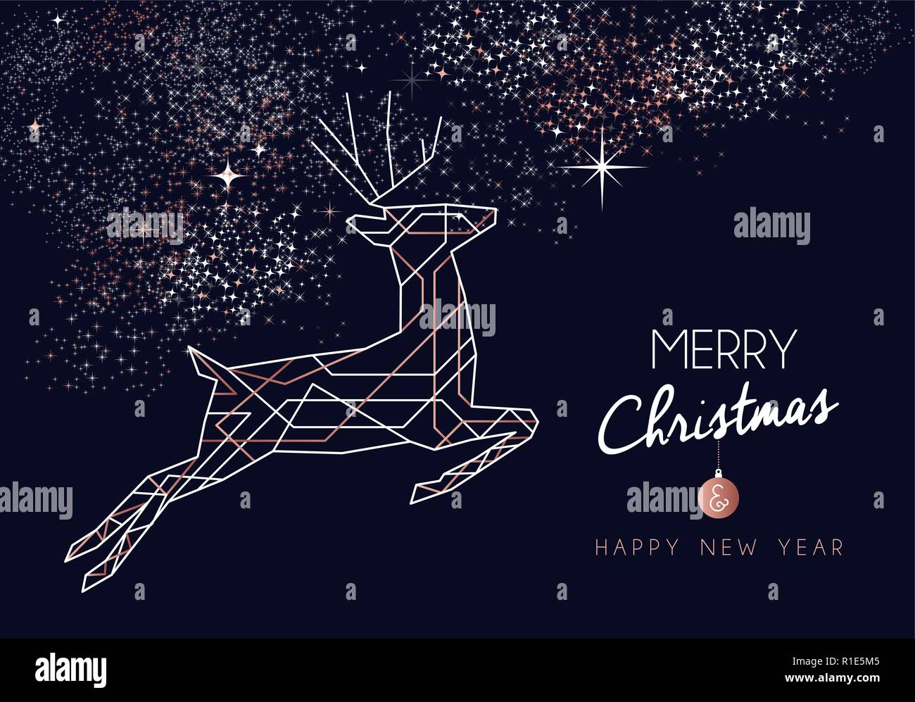 Joyeux Noël et Bonne Année abstract deco design en cuivre avec style du contour en renne. Idéal pour maison de vacances Carte de voeux, affiche, campagne ou nous Illustration de Vecteur