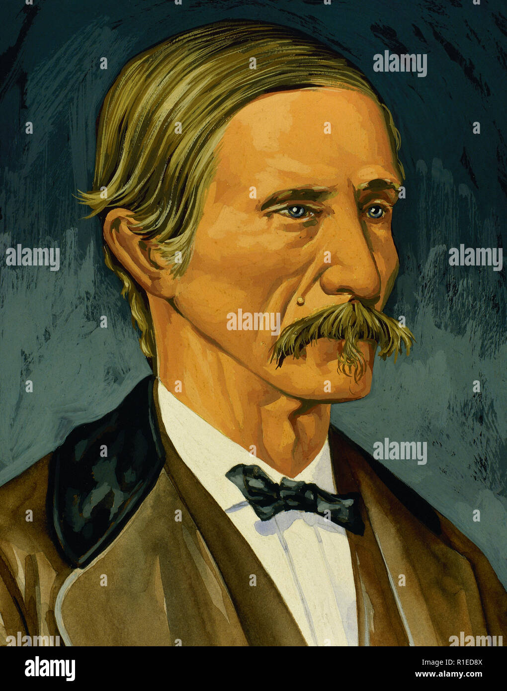 Sergio Arboleda (1822-1888) était un propriétaire foncier, journaliste, homme politique et militaire. L'idéologue du parti conservateur colombien. Portrait. L'aquarelle par Francisco Fonollosa, illustrateur espagnol (fin 20e siècle). Banque D'Images