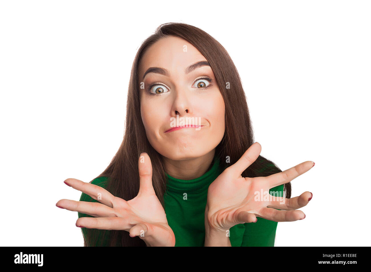 Femme dans un col roulé vert Banque D'Images