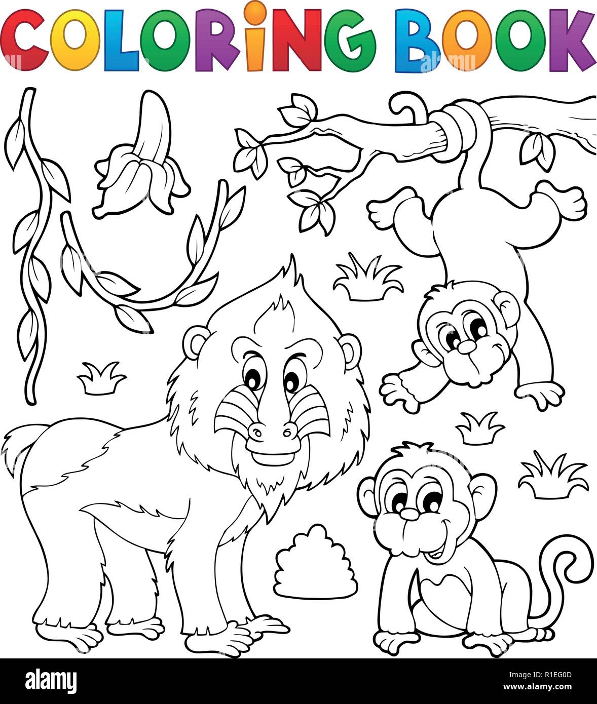 Singe coloriage Thème 4 - eps10 vector illustration. Illustration de Vecteur