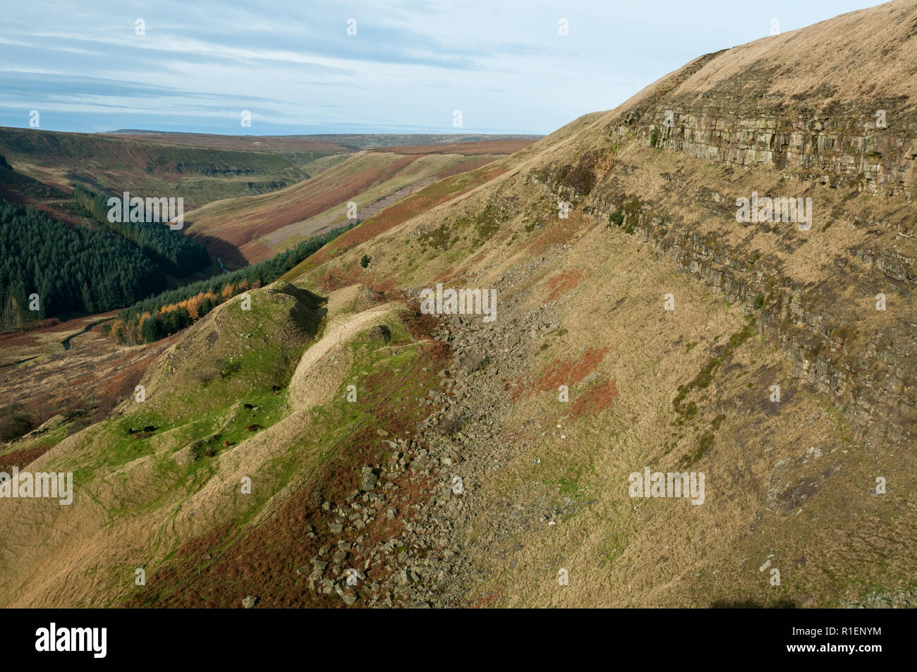 Vallée d'Alport glissement de la partie supérieure de l'Alport, châteaux, Peak District National Park, Royaume-Uni Banque D'Images