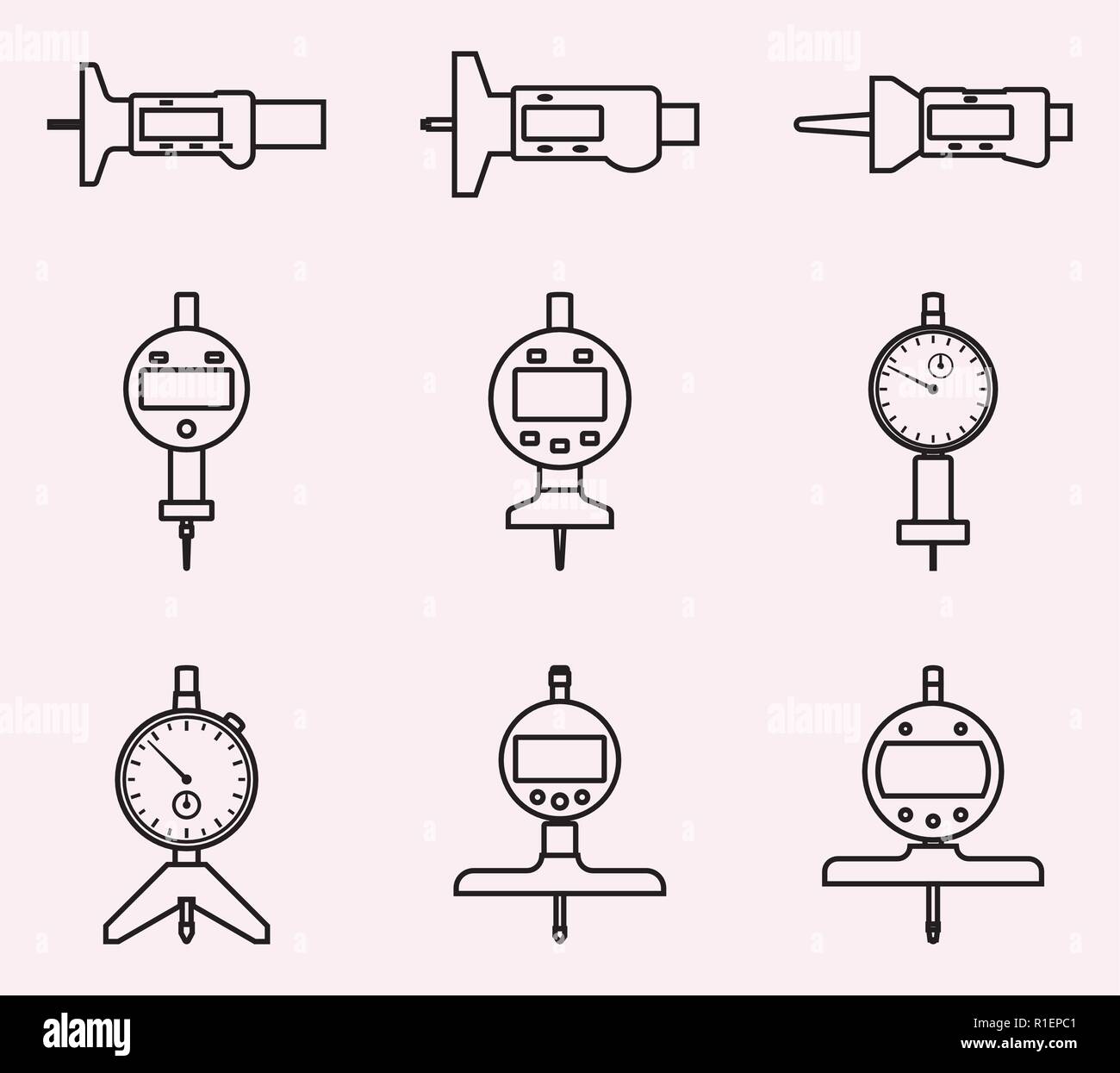 Cadran et indicateur numérique jauge de profondeur. Fine ligne vectorielle Illustration de Vecteur