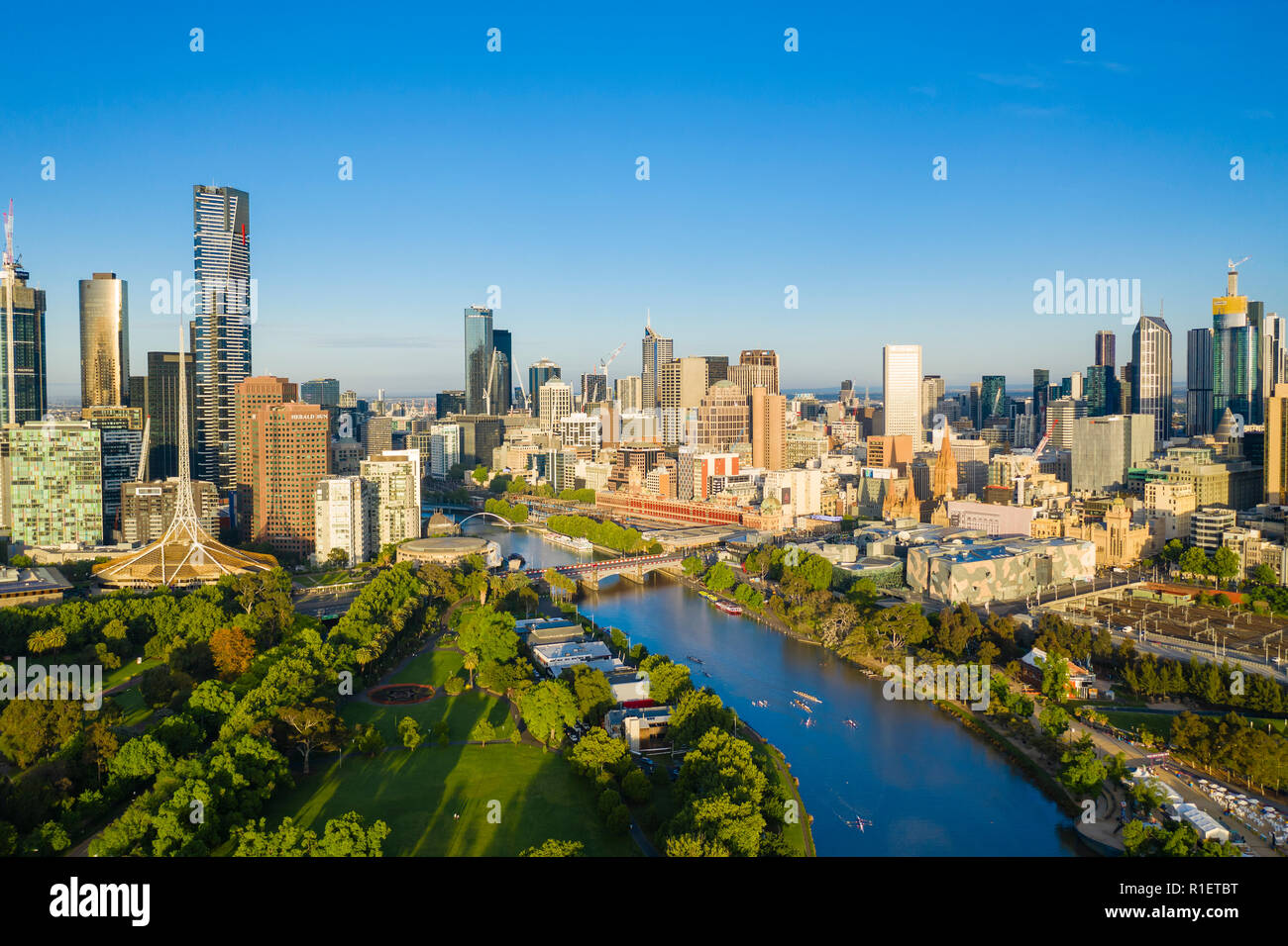 Aerial viewof CBD de Melbourne dans le matin Banque D'Images