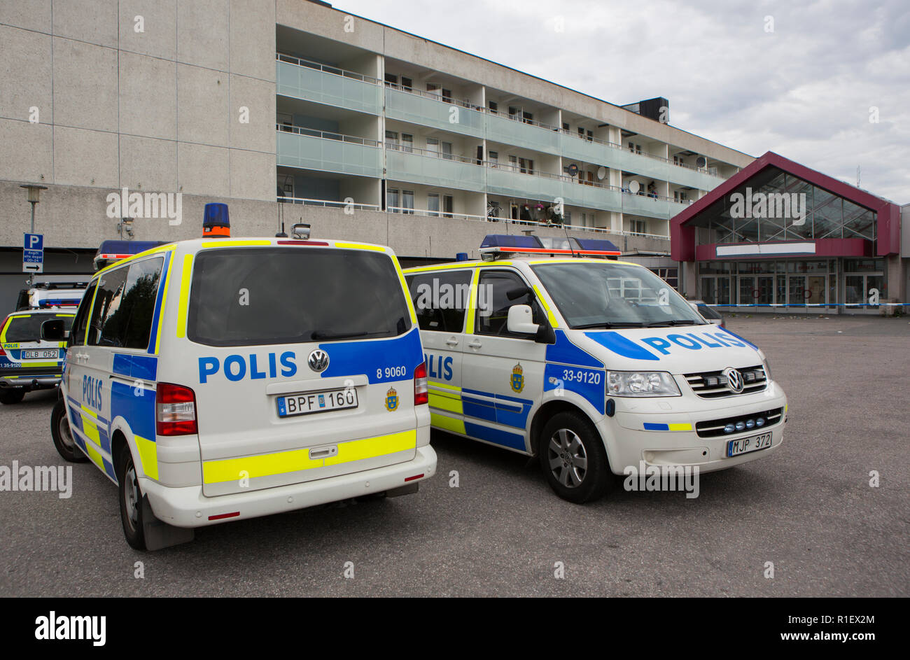 La police dans une scène de crime, Kista, Suède. Banque D'Images
