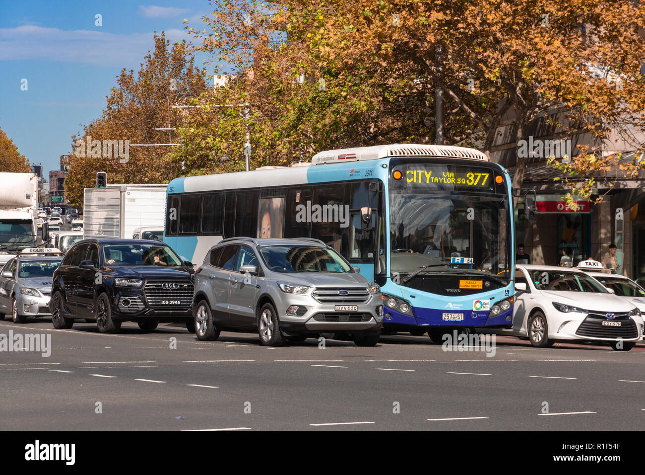 L'arrêt de bus de Sydney et en attente de feux de circulation sur la rue.L'un des transports de Sydney Banque D'Images