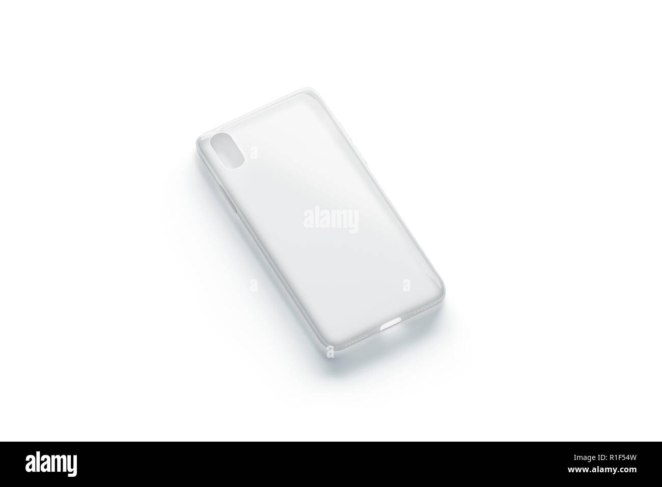 Téléphone transparent vierge maquette, cas isolé, rendu 3D. Smartphone vide maquette de couverture, vue de côté. En silicone transparent accessoire mobile. Bouclier de protection mat modèle. Banque D'Images