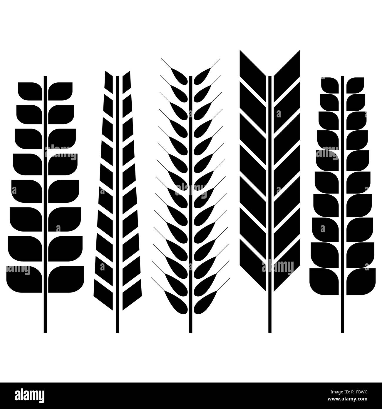 Ensemble d'épillets divers de blé. Silhouettes noires sur fond blanc, vector illustration. Illustration de Vecteur