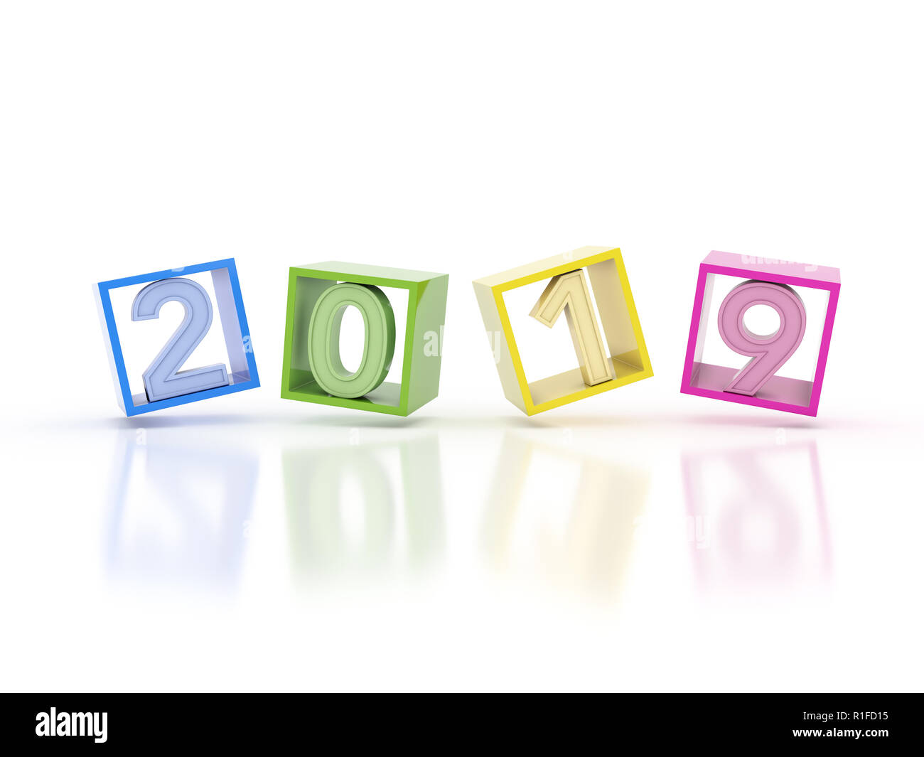Nouvelle année 2019 avec texte livres - l'image de rendu 3D Banque D'Images