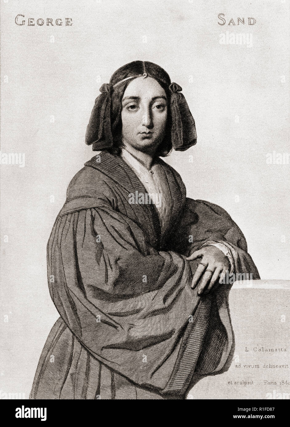 George Sand, pseudonyme d'Aurore Dupin Amadine Lucie, 1804-1876. L'auteur français. Gravée par L. Calamatta. Banque D'Images
