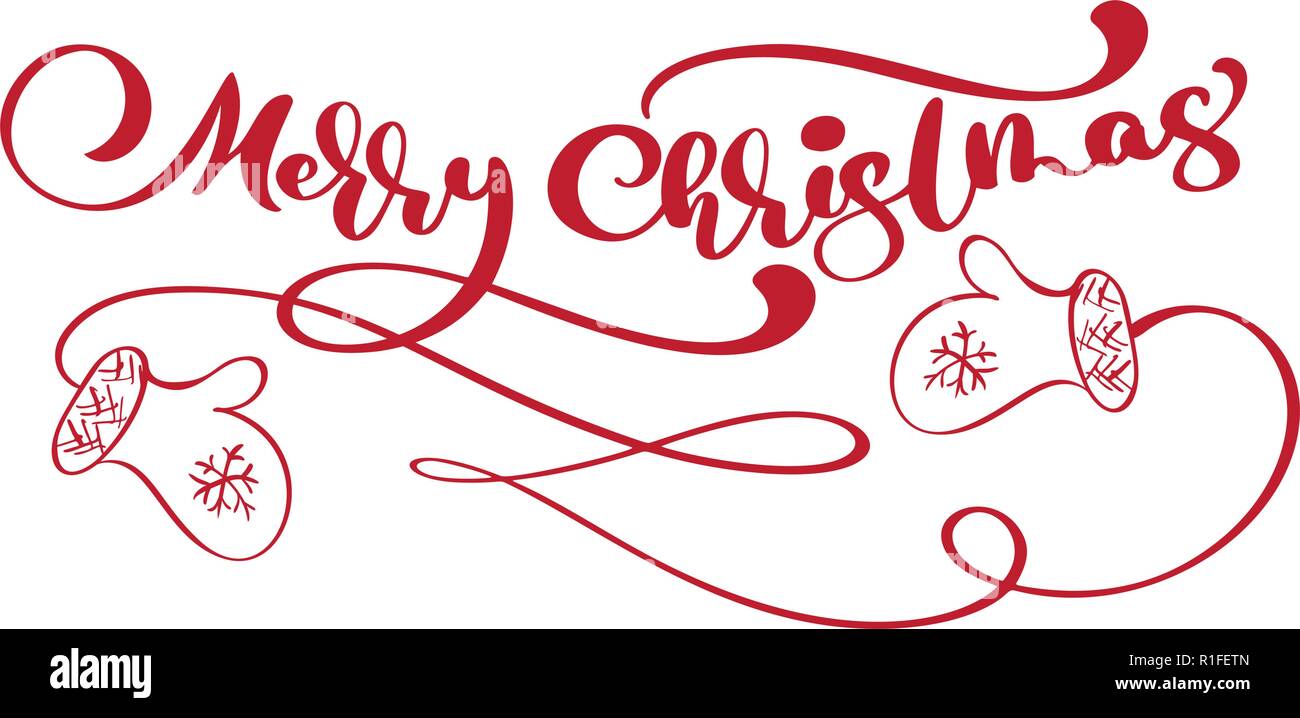 Joyeux Noel Rouge Vintage Lettrage Calligraphie Le Texte Vectoriel Avec Dessin D Hiver Mitaines Scandinaves Pour Art Design Style Brochure Maquette Image Vectorielle Stock Alamy