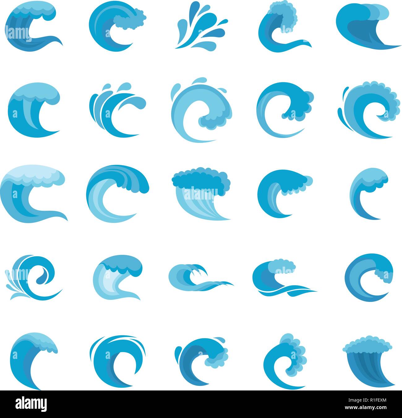 Eau vague icons set. Télévision illustration de vecteur d'onde de l'eau 25 icônes isolé sur fond blanc Illustration de Vecteur