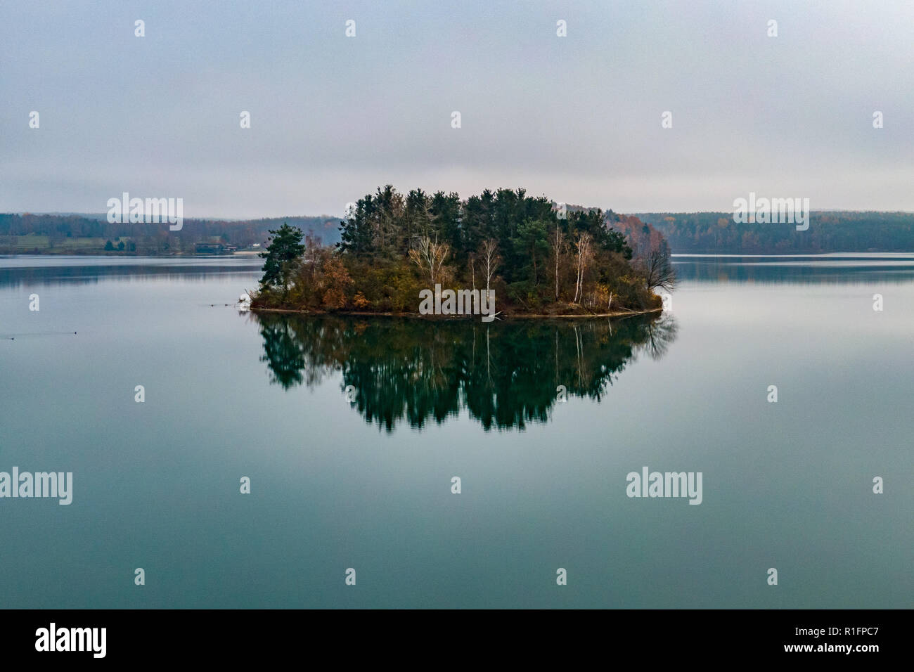 Steinberg am See, Allemagne. 12Th Nov, 2018. Une île du lac Steinberg. Après l'exploitation du lignite, la mine à ciel ouvert est devenu le plus grand lac du Haut-palatinat. Credit : Armin Weigel/dpa/Alamy Live News Banque D'Images