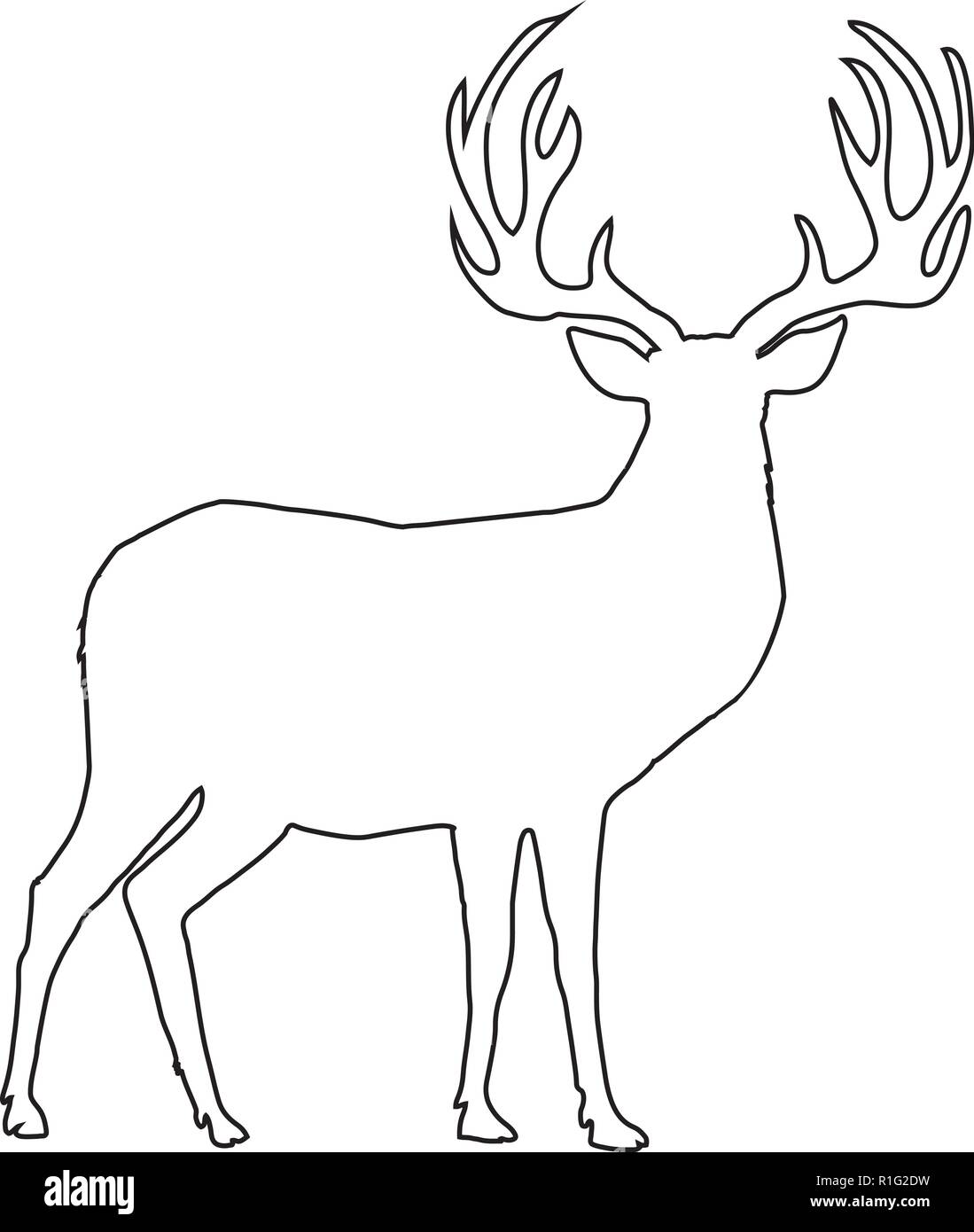 Contour noir silhouette de renne avec grandes cornes isolé sur fond blanc. Illustration vectorielle, icône, clip art, signe, symbole de cerf pour concevoir Illustration de Vecteur