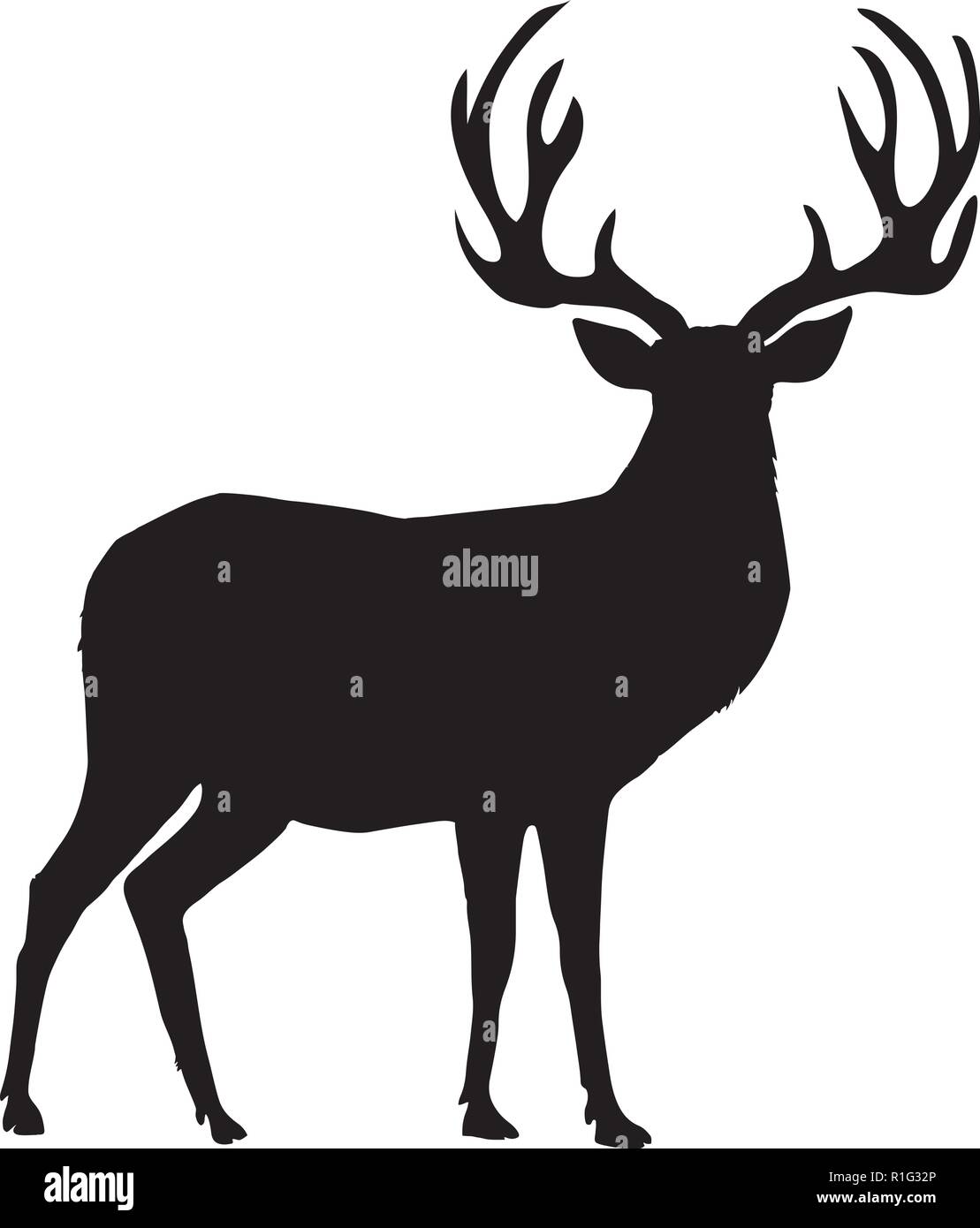 Silhouette noire avec grandes cornes de renne isolé sur fond blanc. Illustration vectorielle, icône, clip art, signe, symbole de cerf pour la conception. Illustration de Vecteur