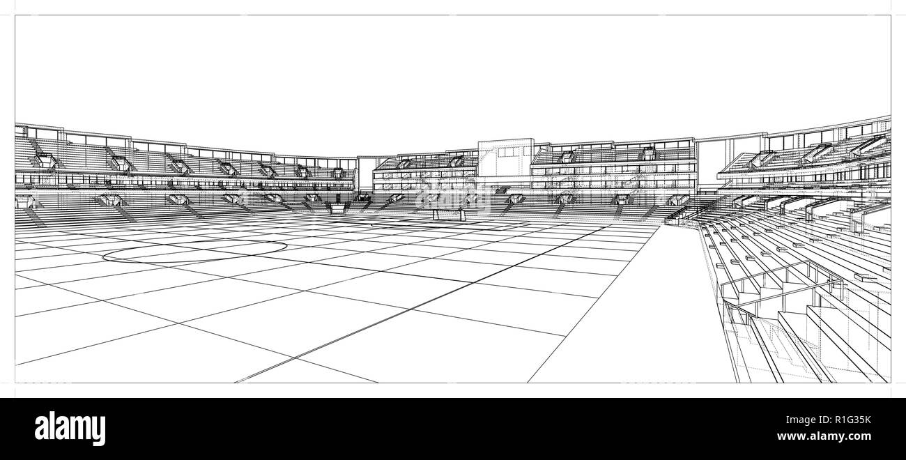 Le stade de football de croquis Illustration de Vecteur