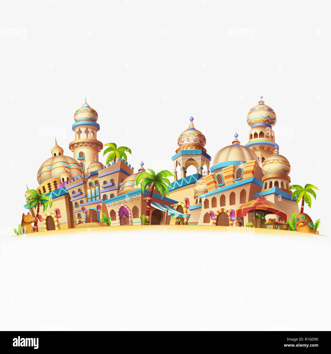 Ma petite ville, ville du désert. Jeu vidéo art numérique CG, Concept Illustration réaliste, Cartoon Style Design de fond de scène Banque D'Images