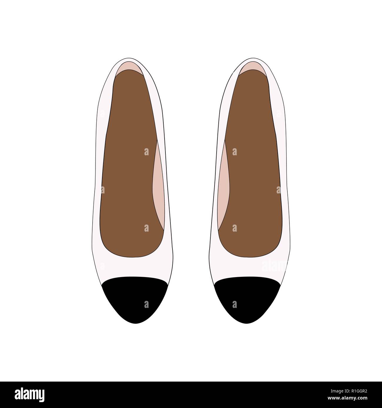 Femme chaussures rétro en cuir blanc, noir avec Toe. Illustartion de vecteur. Illustration de Vecteur