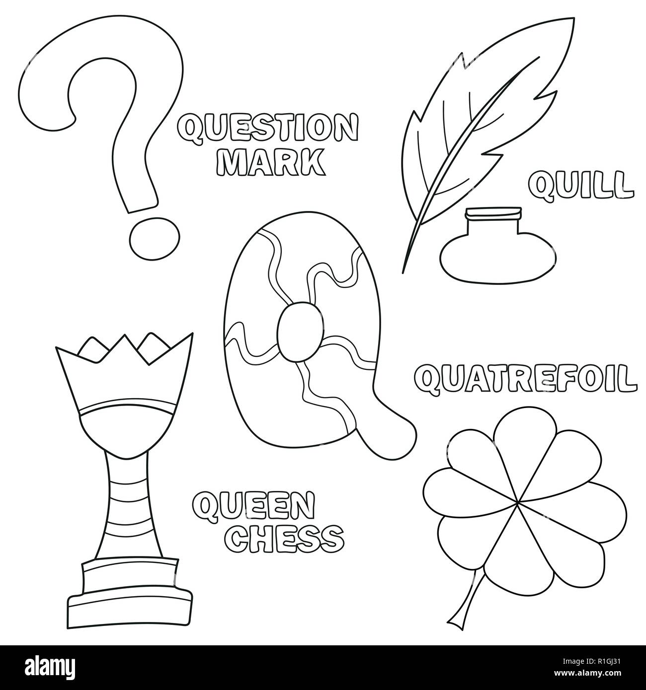 Lettre Q. L'apprentissage de l'anglais l'alphabet. Livre de coloriage. Vector illustration Illustration de Vecteur