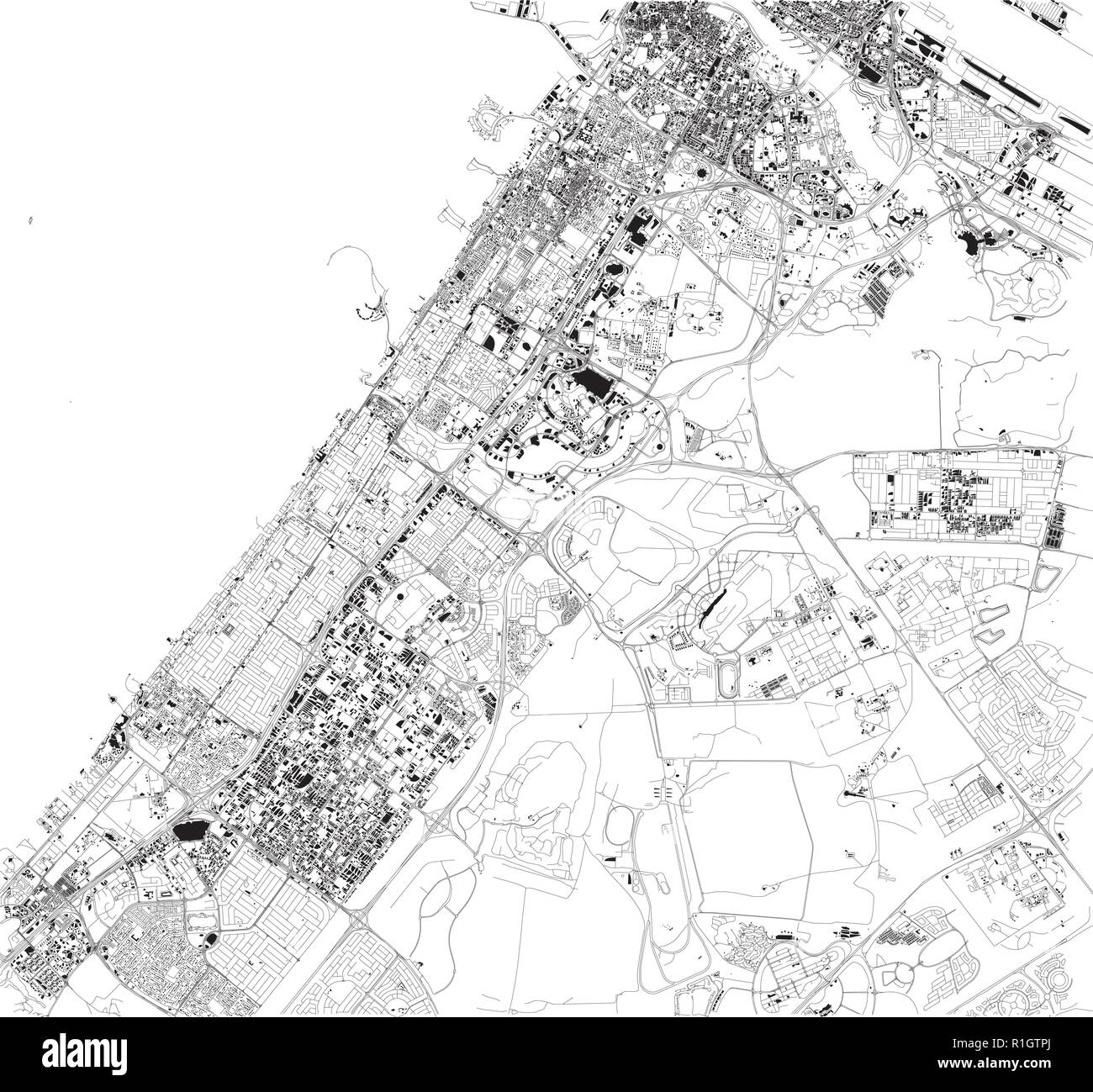 Carte Satellite de Dubaï, Émirats Arabes Unis, les rues de la ville. Carte et plan de la ville Illustration de Vecteur