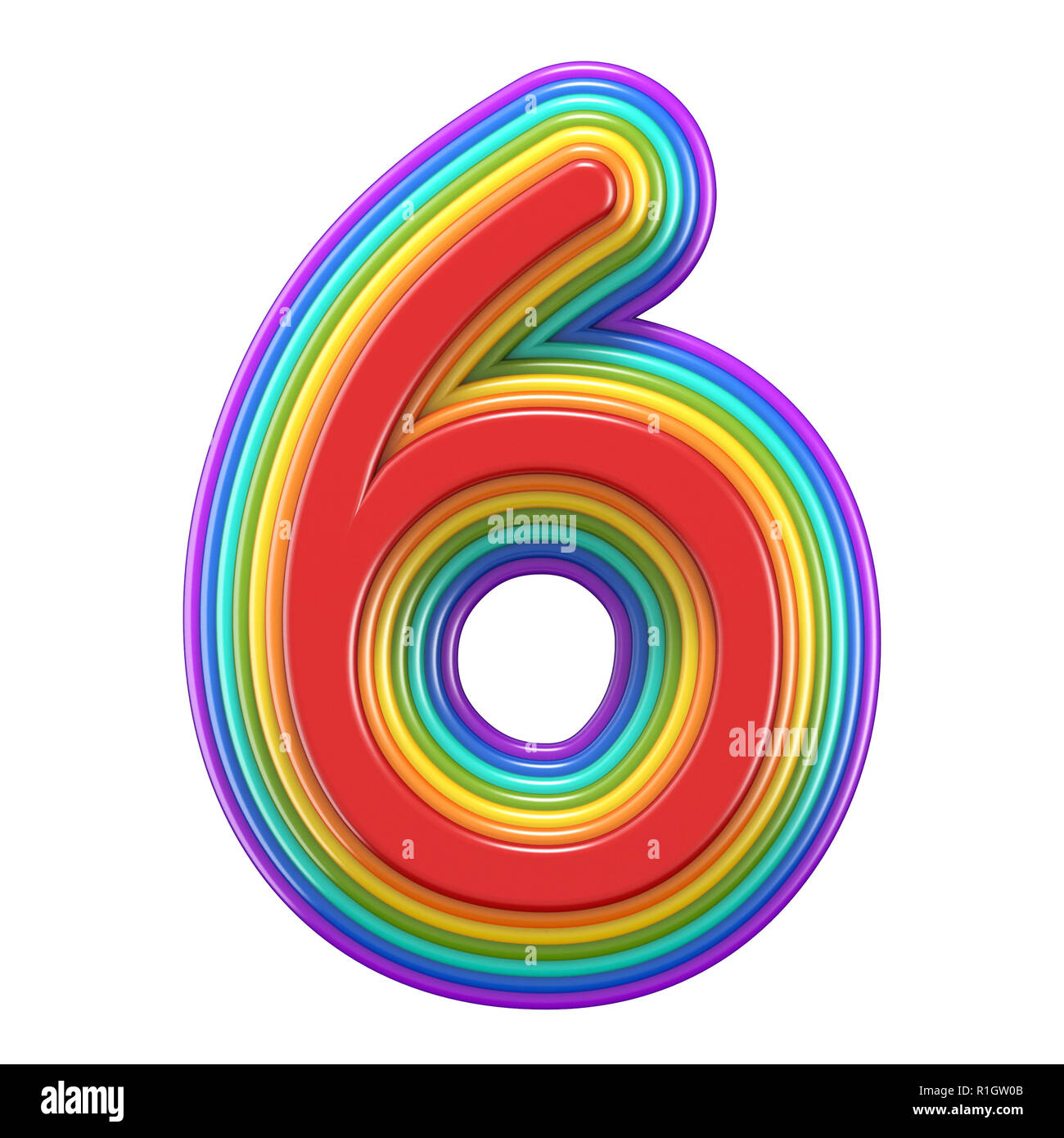 Rainbow Six 6 concentriques numéro de rendu 3D illustration isolé sur fond blanc Banque D'Images