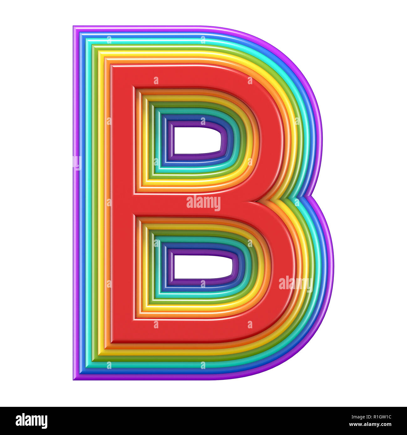 Arc-en-ciel concentriques font lettre B le rendu 3D illustration isolé sur fond blanc Banque D'Images