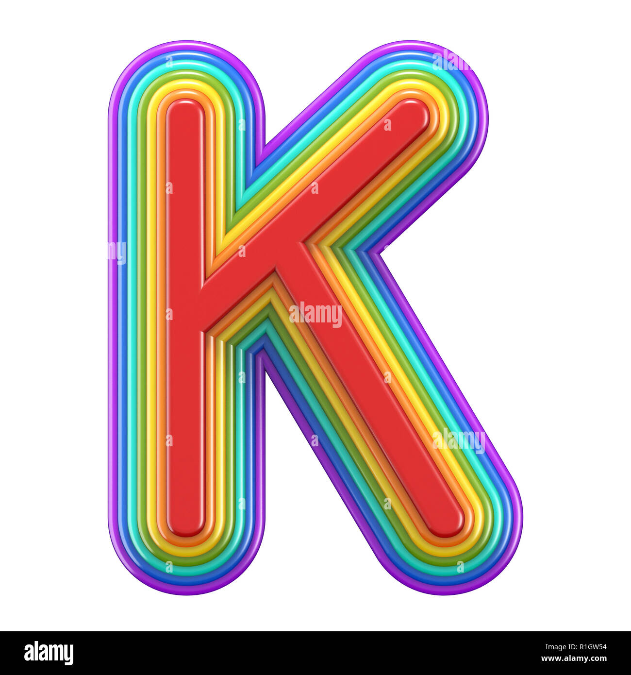 Arc-en-ciel concentriques font lettre K le rendu 3D illustration isolé sur fond blanc Banque D'Images