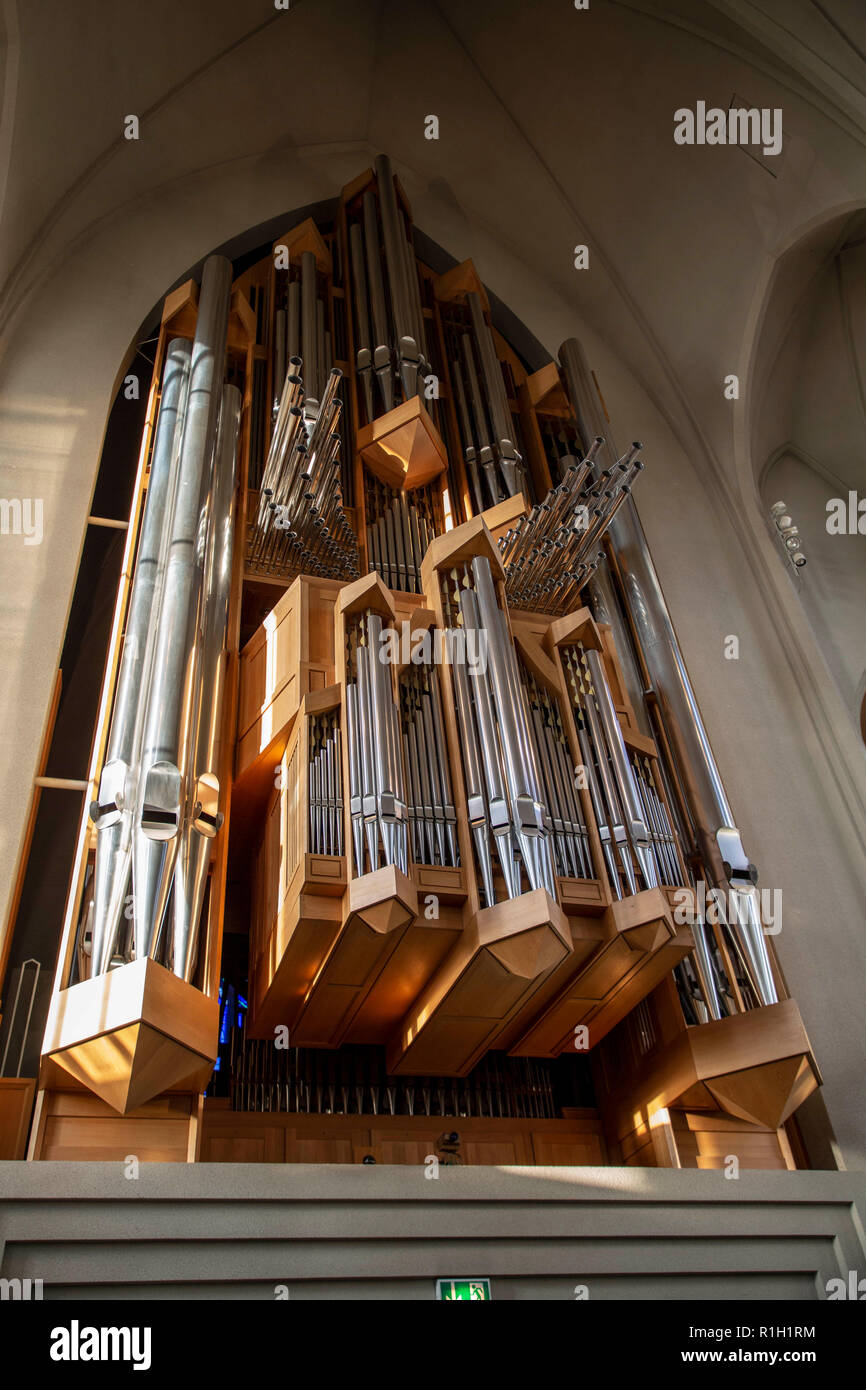 Dans l'orgue de l'Église luthérienne d'Islande Reykjavik Banque D'Images