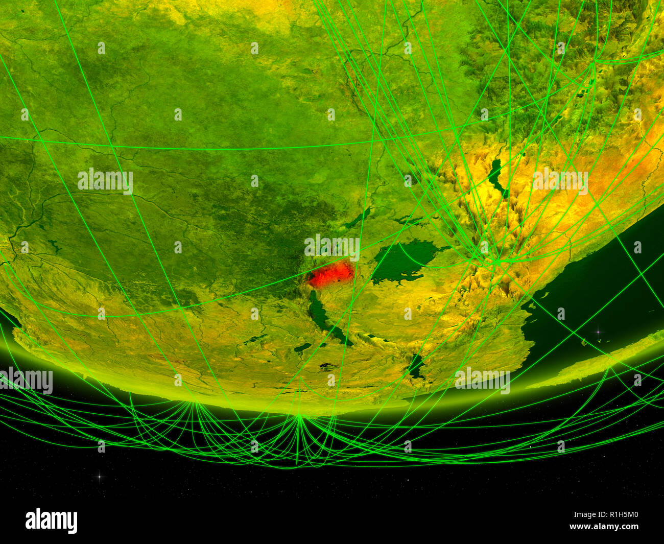 Le Rwanda Le modèle vert de la planète Terre avec réseau représentant l'âge numérique, de voyage et de communication. 3D illustration. Éléments de cette image fournir Banque D'Images