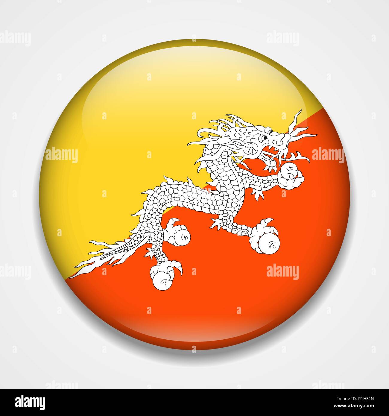 Drapeau du Bhoutan. Badge brillant rond Illustration de Vecteur