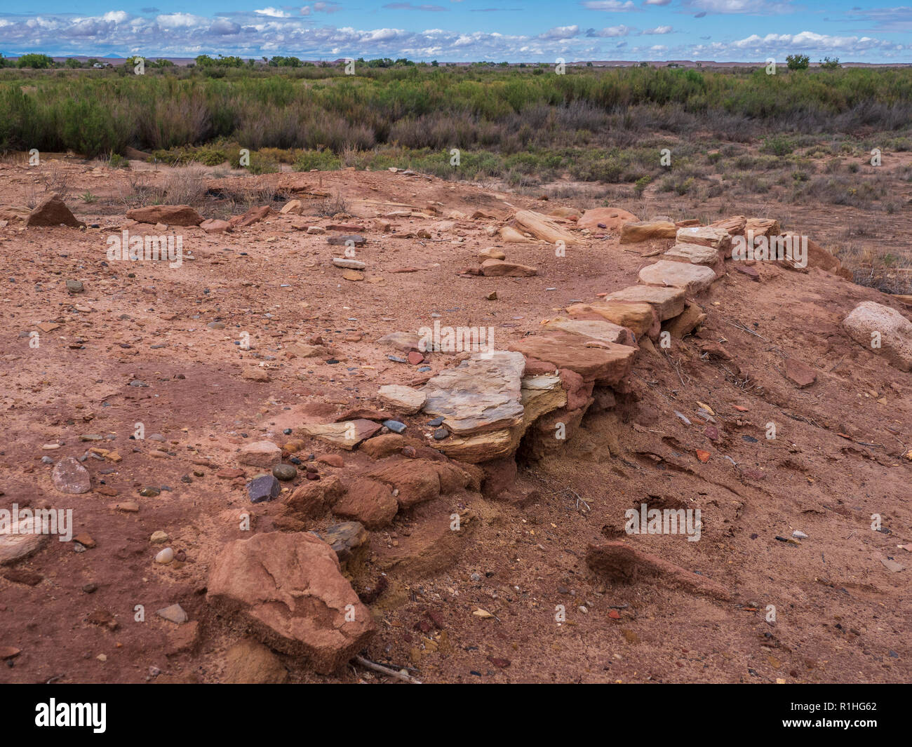 Mur de ruines, j'Homolovii site, Homolovi Ruins State Park, Winslow, Arizona. Banque D'Images
