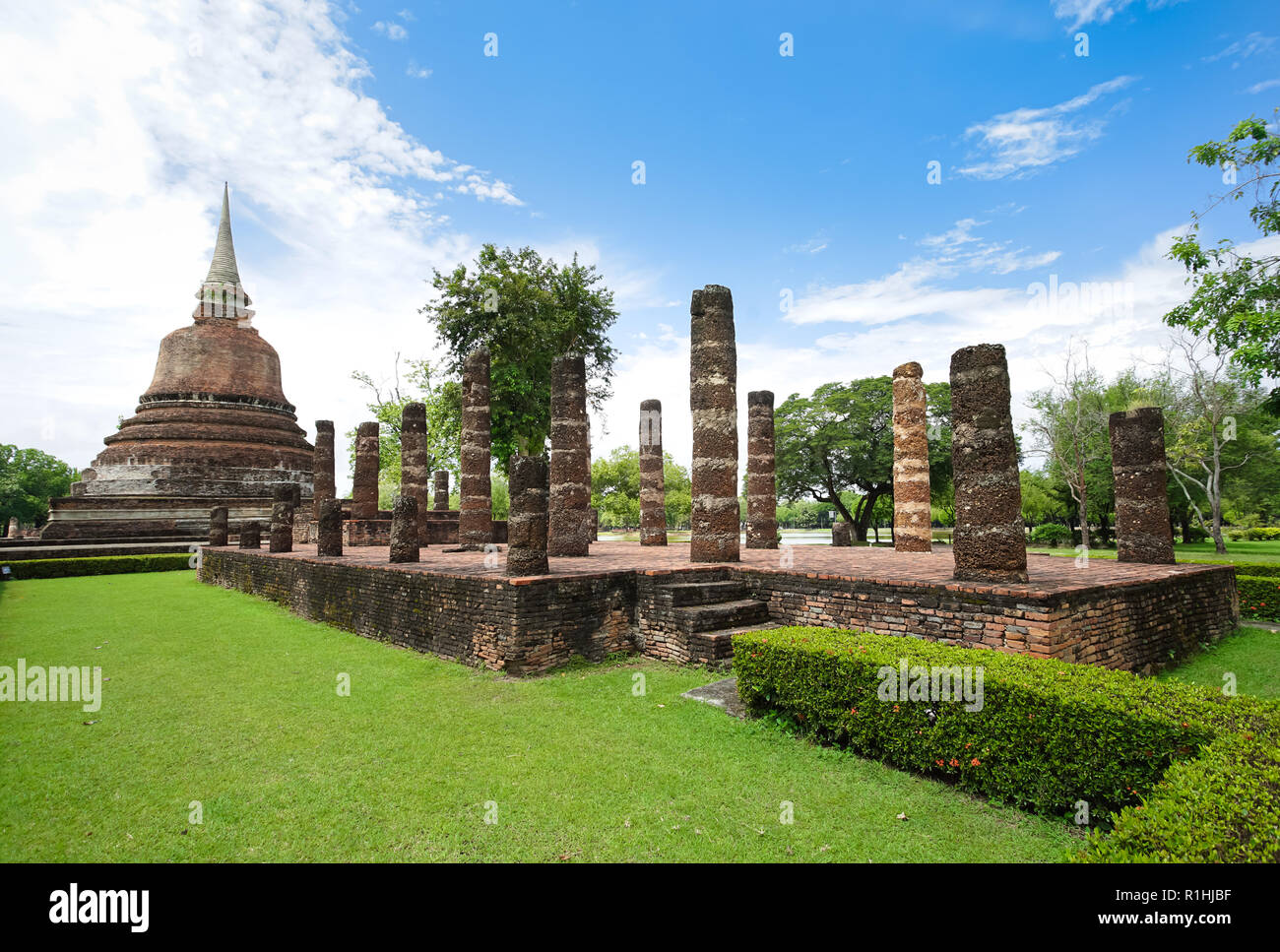 Site du patrimoine mondial de l'Wat Chana Songkhram en parc historique de Sukhothai, Thaïlande, province de Sukhothai Banque D'Images