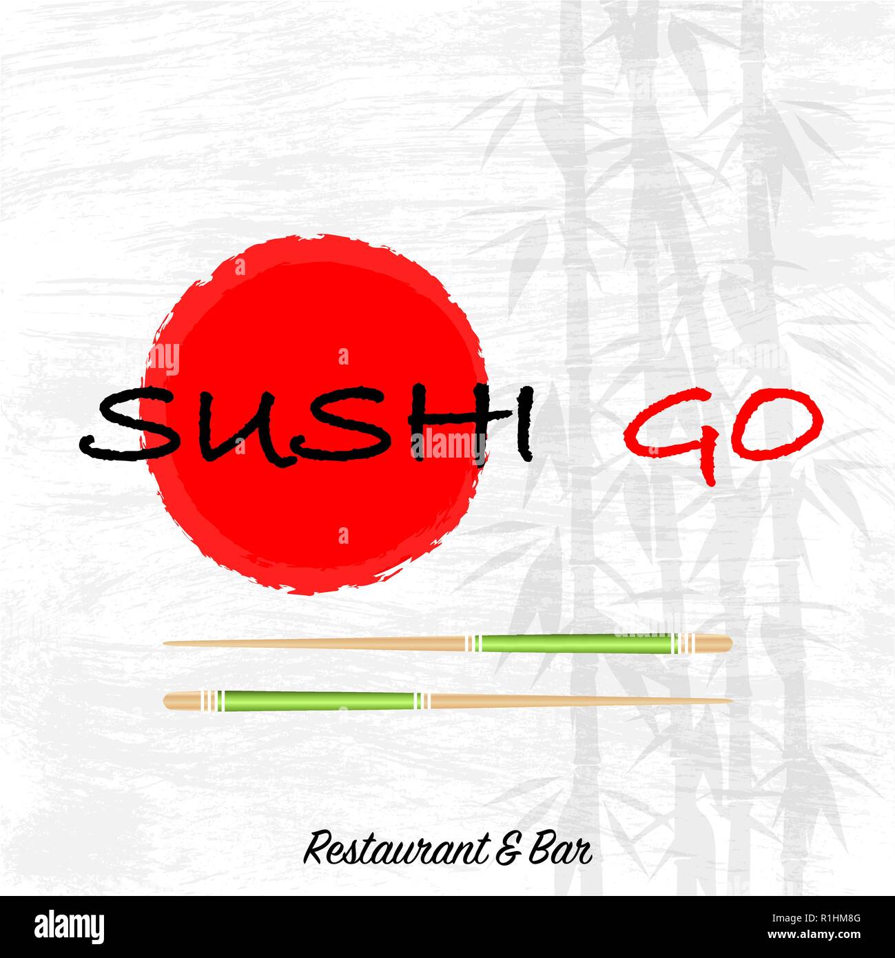 Grunge fond gris sushi avec des baguettes et du texte Illustration de Vecteur