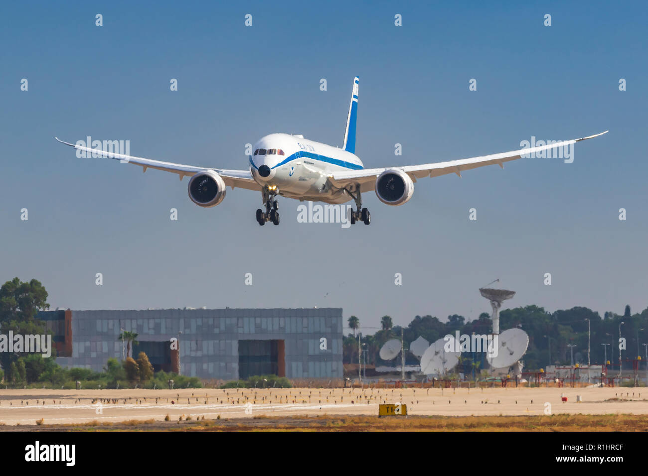 El Al Boeing 787-9 Dreamliner a photographié à l'aéroport Ben Gourion, Israël Banque D'Images