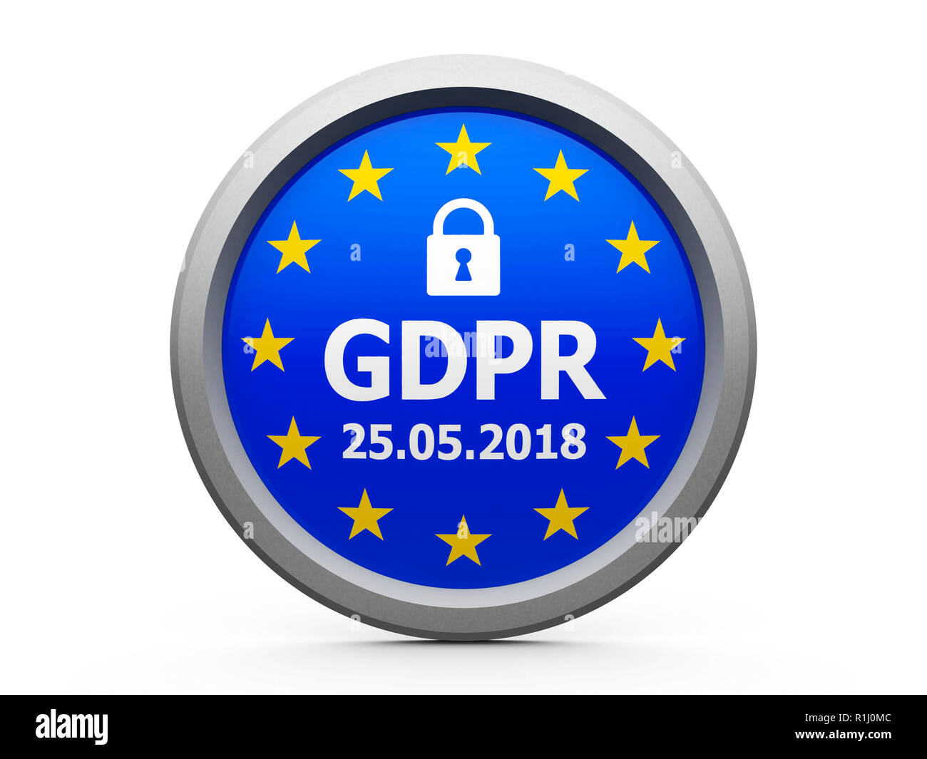 Emblème de pavillon de l'Union européenne dans le texte - la vingt cinquième Mai - et le symbole de cadenas - représente la date de mise en Œuvre 2018 du gène PIBR - Banque D'Images