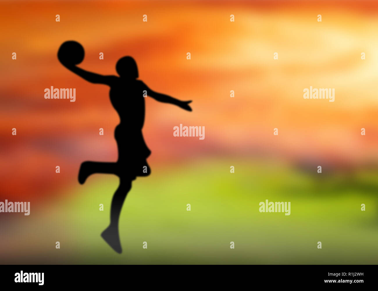 Les athlètes de basket-ball Silhouette feignons slam l'air. Banque D'Images