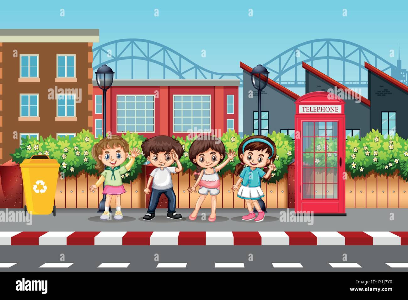 Jeu d'enfants dans la rue urbaine illustration Illustration de Vecteur
