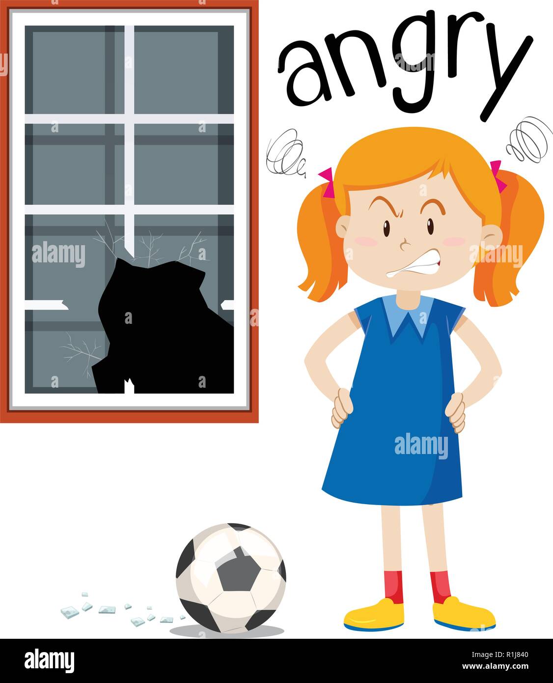 Fille en colère avec fenêtre cassée illustration Illustration de Vecteur