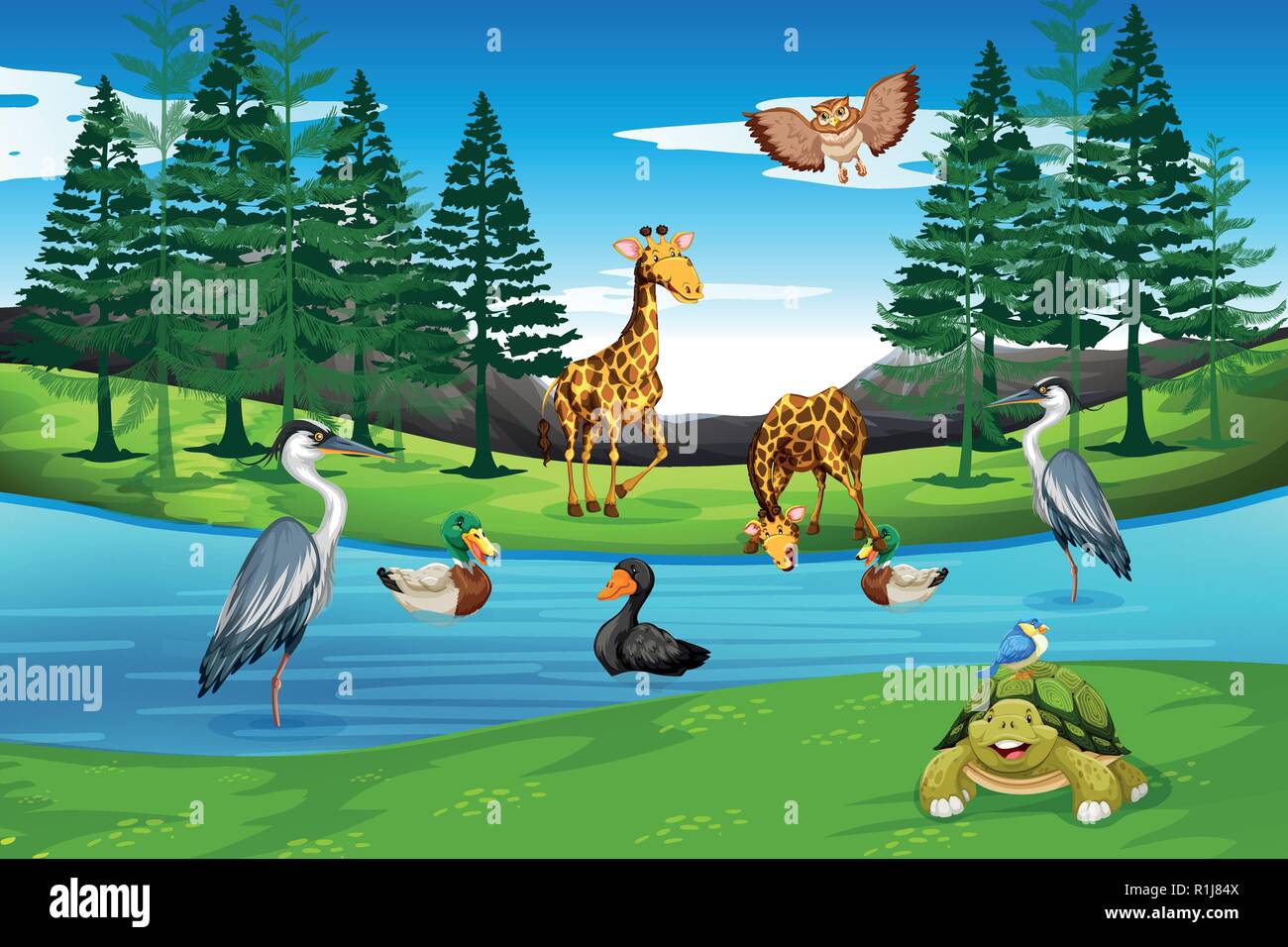 Beaucoup d'animaux dans la nature illustration Illustration de Vecteur