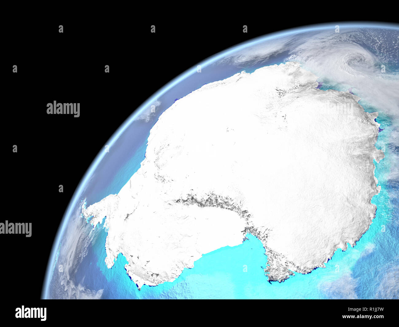 L'antarctique sur terre depuis l'espace. Des détails très fins de la surface de la planète, réalistes et visible des nuages de l'océan. 3D illustration. Éléments de cette image Banque D'Images