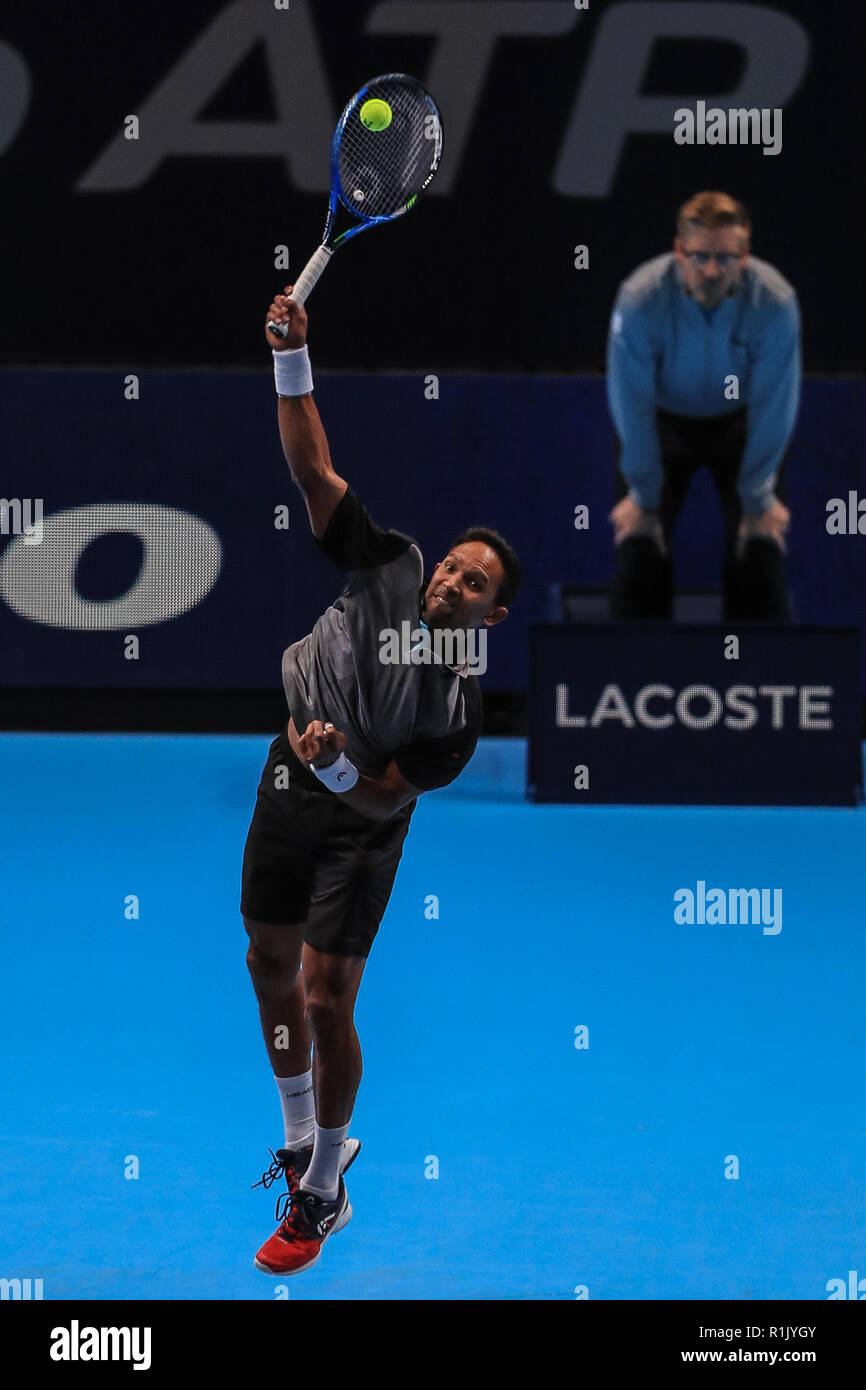 Londres, Royaume-Uni. 13 novembre 2018, l'O2 , Londres, en Angleterre, la finale de l'ATP ; Raven Klaasen et Michael Vénus pendant leur match contre Nikola Mektic de Croatie et Alexander Peya de l'Autriche ; Raven Klaasen de l'Afrique en action : Crédit Fogliati Romena/News Images Nouvelles Images /Crédit : Alamy Live News Banque D'Images