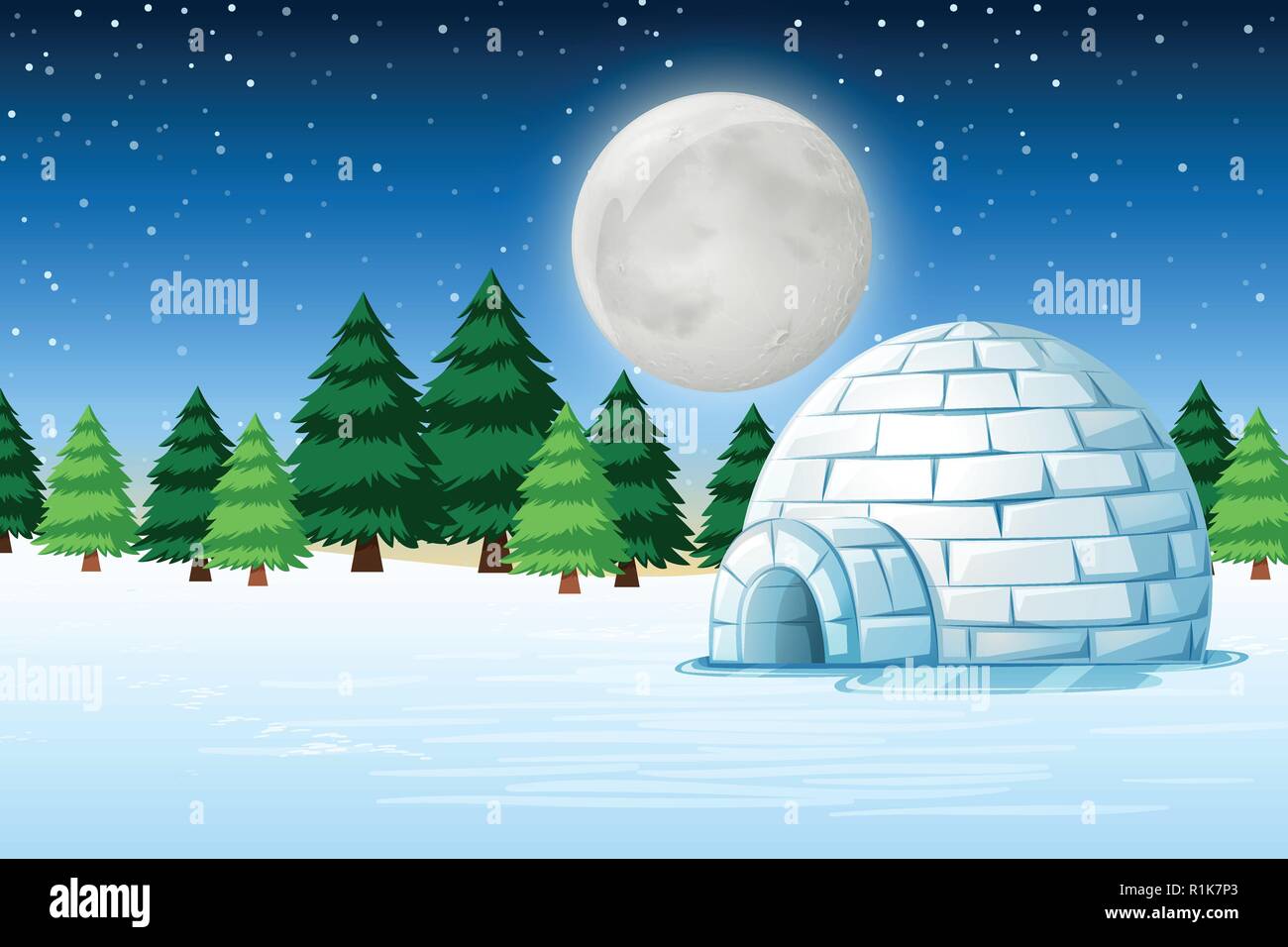 Igloo en hiver nuit illustration paysage Illustration de Vecteur