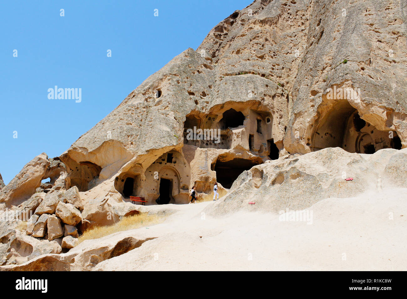 Selime monastère cathédrale ruines antiques à tour verte dans la région de Cappadoce, Turquie Banque D'Images