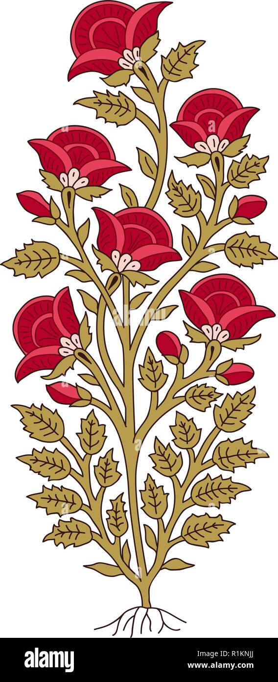 Cale en bois imprimer l'élément floral. Motifs ethniques orientaux traditionnels de l'Inde au Cachemire, bouquet de coquelicots rouge isolé sur fond blanc. Illustration de Vecteur