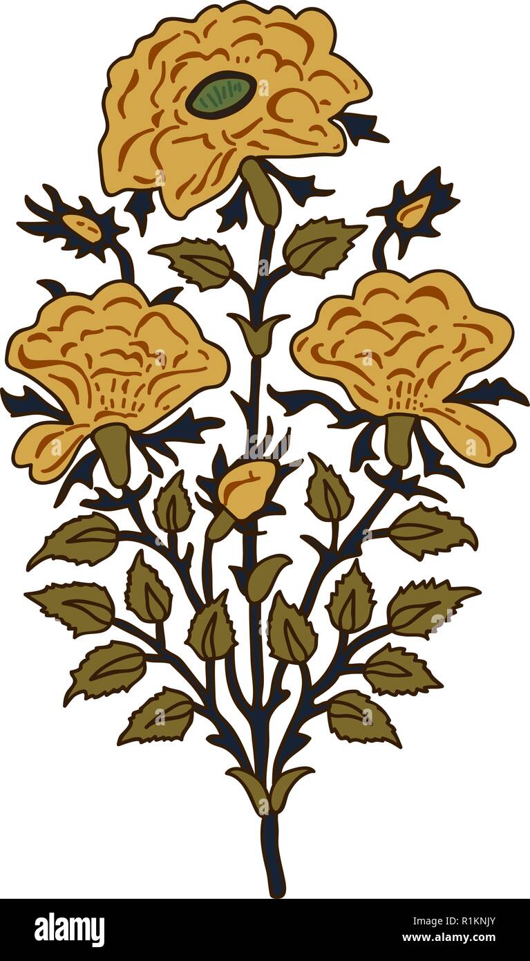Cale en bois Imprimer floral vecteur élément. Motif ethnique oriental traditionnel de l'Inde, bouquet de roses jaune isolé sur fond blanc. Illustration de Vecteur