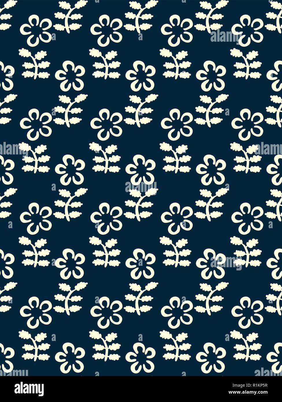 Sur bois Indigo transparente imprimé motif floral. Parure ethnique vecteur, motif traditionnel russe avec des fleurs, bleu marine sur fond écru. Texti Illustration de Vecteur