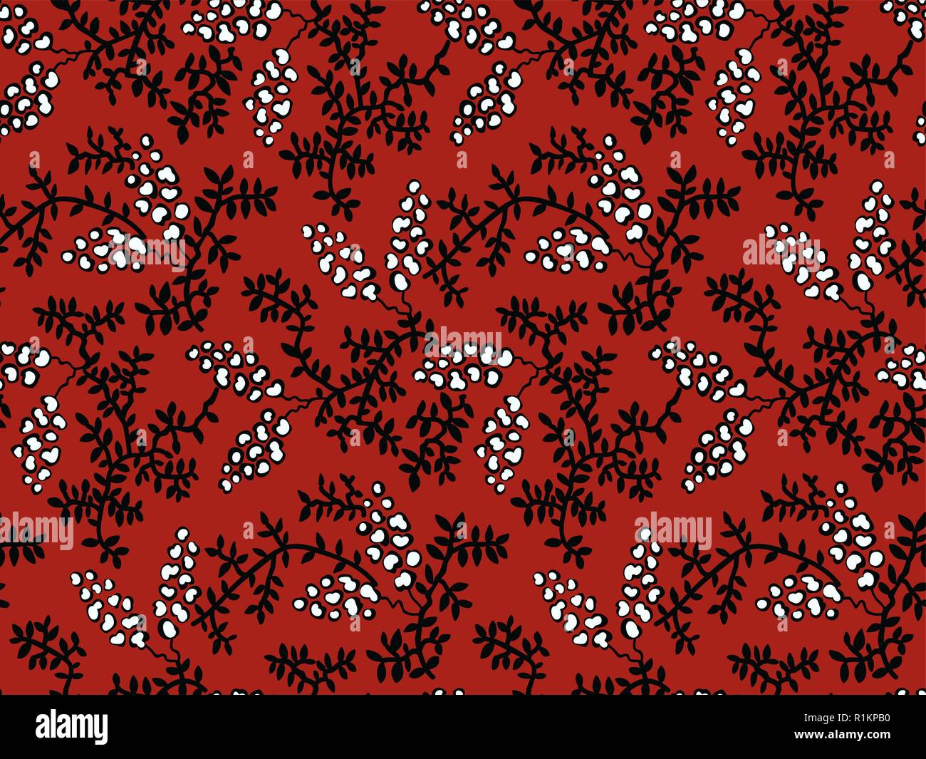 Sur bois transparent imprimé motif floral. Parure ethnique vecteur, motif traditionnel russe avec vignes et grappes de fleurs écru sur fond rouge. Illustration de Vecteur