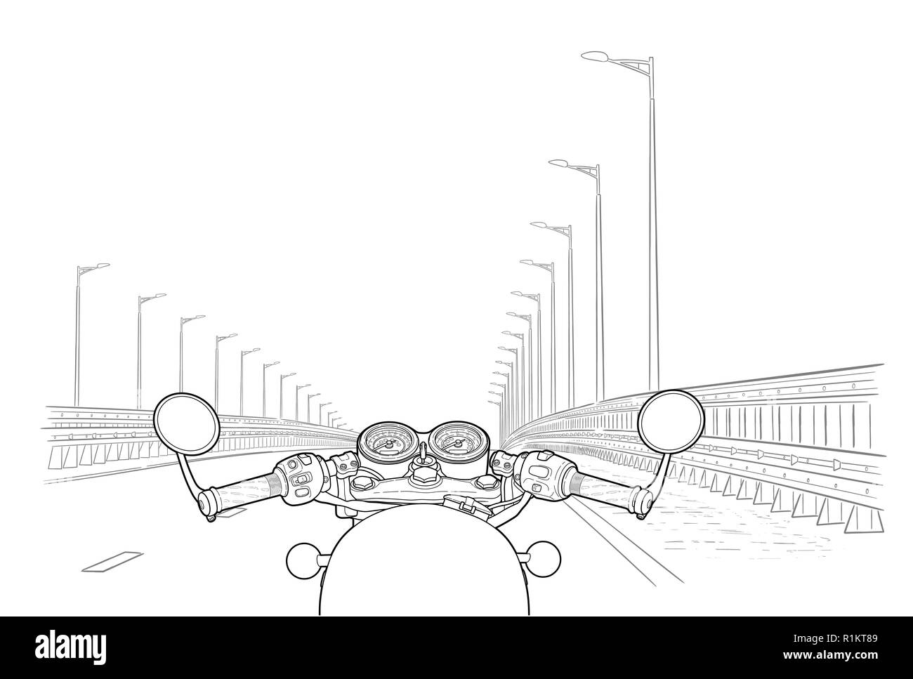 La conduite d'une moto sur une autoroute. Télévision vecteur. Illustration de Vecteur