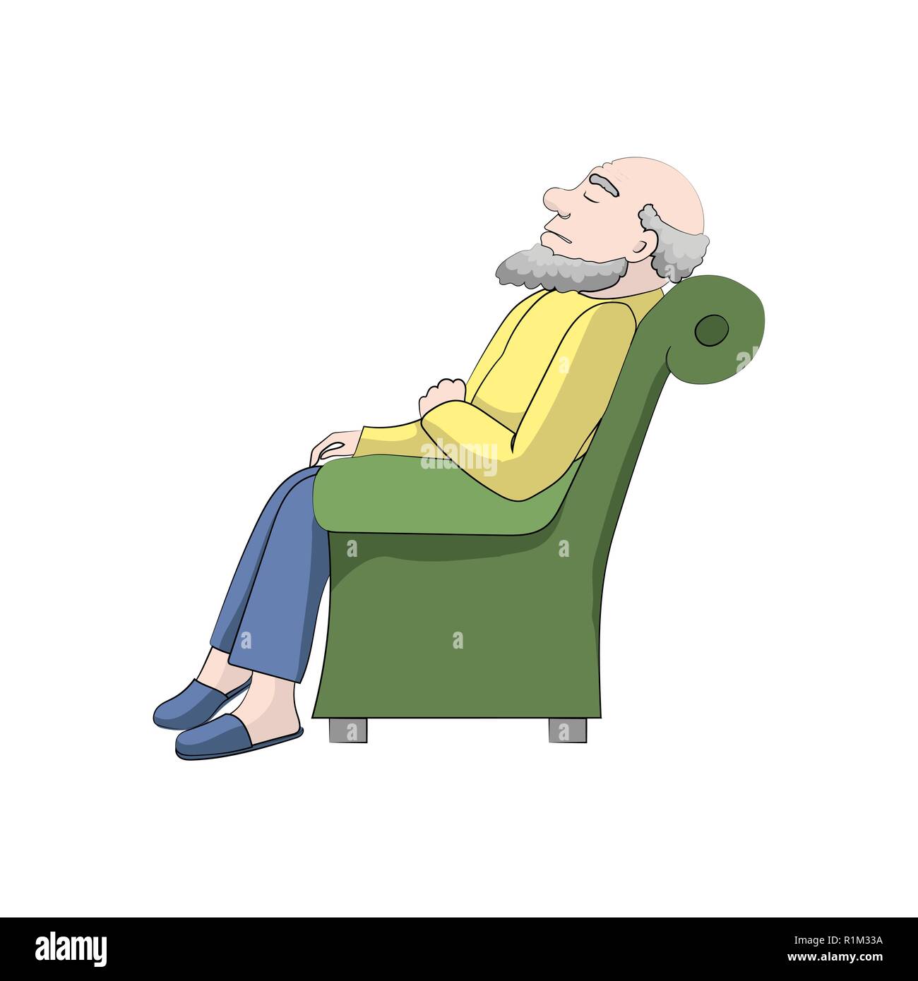 Grand-père est en train de dormir dans le fauteuil. Vector illustration couleur Illustration de Vecteur