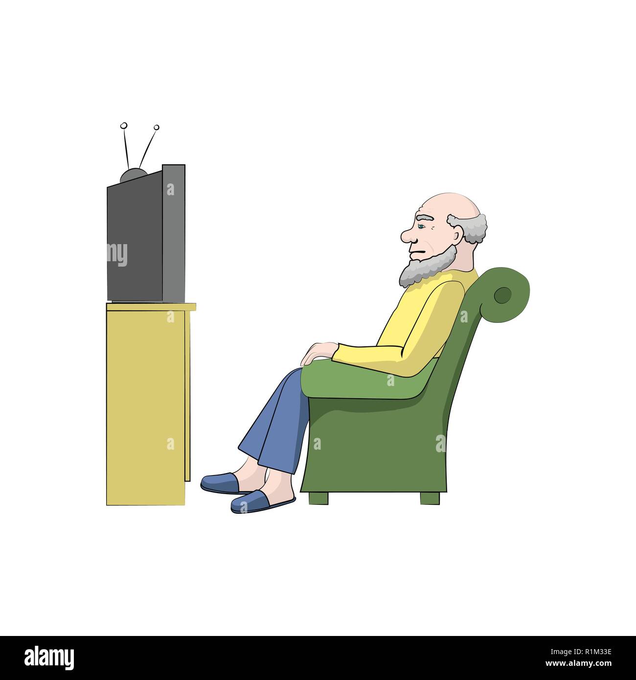 Grand-père regarde la télévision. Vector illustration couleur Illustration de Vecteur